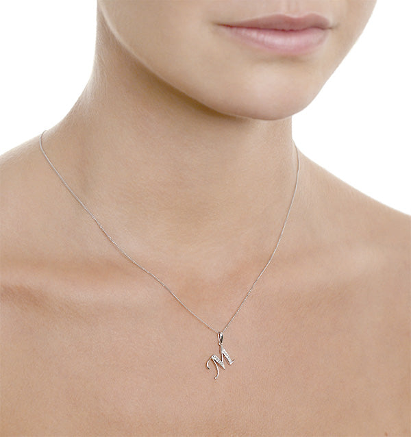 9K White Gold Diamond Initial 'M' Necklace 0.05ct